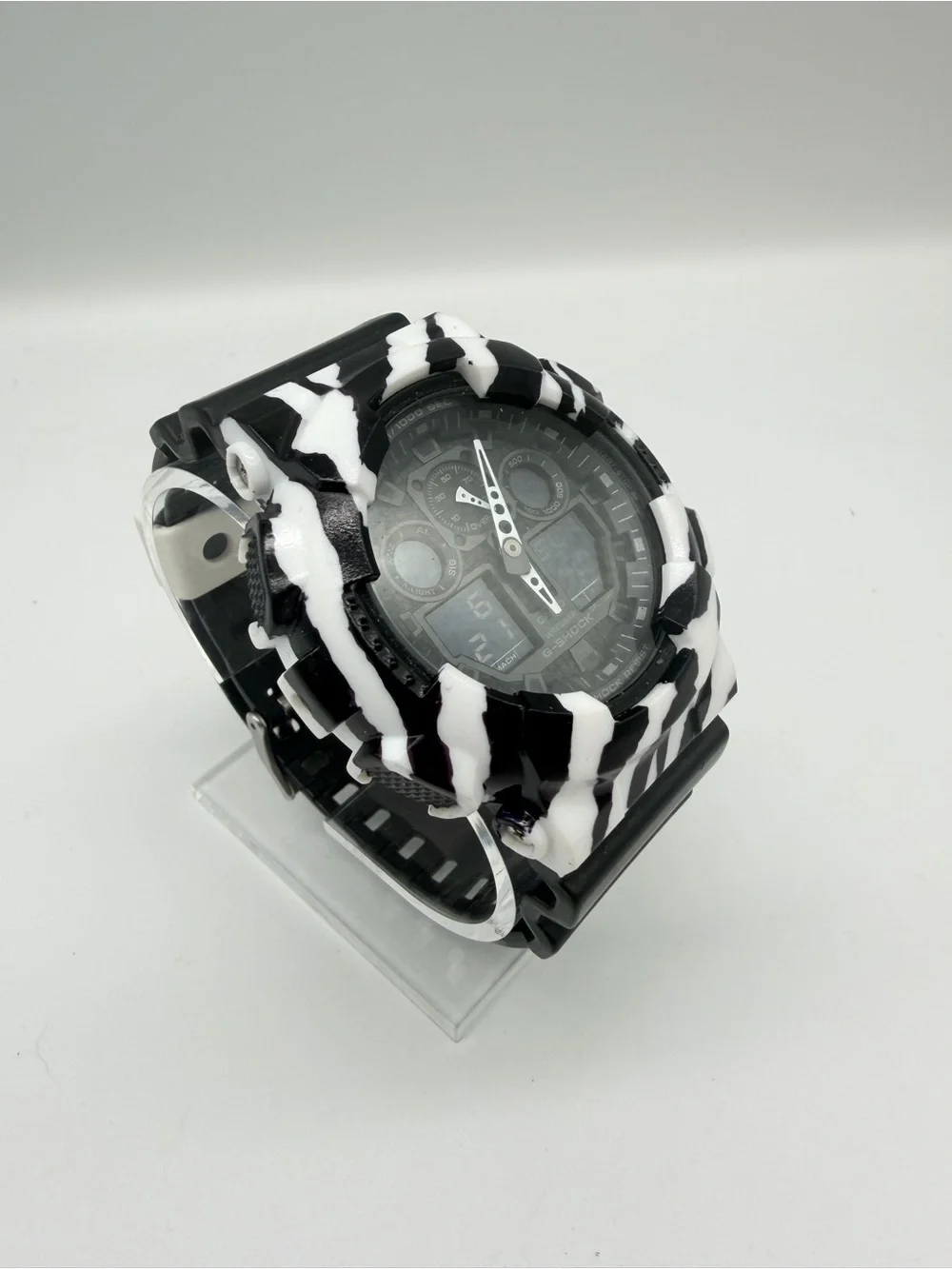 Custom Casio G-Shock GA-100 Zebra Black White Art Watch 5081